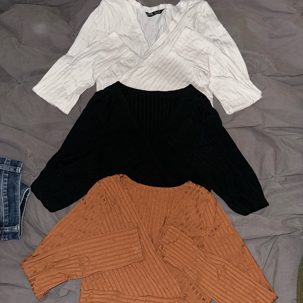 Trendy Ribbed Knit Tops - White, Black, Brown